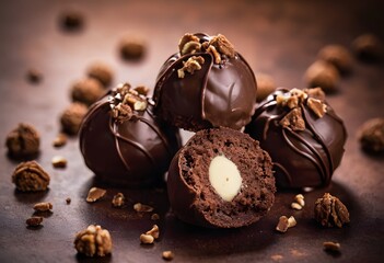 Chocolate pralines sweets round chocolate truffle desserts - obrazy, fototapety, plakaty
