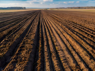 Spring Plowed Field Ready For New Season. 