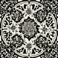 Fototapeta premium black and white pattern _A Turkish decorative tile plate pattern with a square shape and a black and white tone 