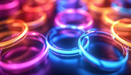 colorful light glowing rings closeup background - obrazy, fototapety, plakaty