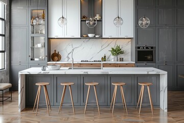 Modern interior kitchen with different cabinets