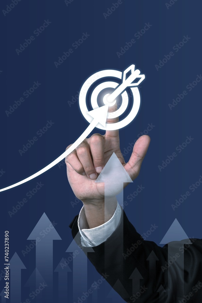 Sticker Businessman analyzing financial balance growth goals