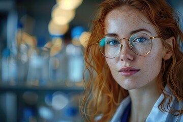 An engrossed female biotechnologist operates sophisticated machinery in a lab, her concentration reflecting the complex nature of modern scientific endeavors.