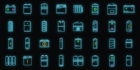 Recharge battery icons set outline vector. Power charger. Alkaline cell battery