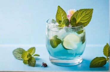 A crisp mojito cocktail with fresh mint leaves, isolated on a white background, mojito cocktail with mint