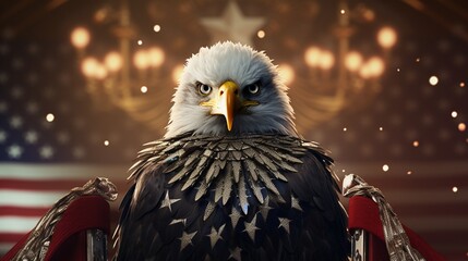 A stirring representation of national pride featuring the stars and stripes alongside the regal figure of an eagle. - obrazy, fototapety, plakaty