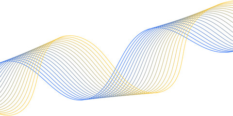 Abstract background with waves for banner. Medium banner size. Vector background with lines isolated on white. Blue and yellow gradient. Brochure, booklet