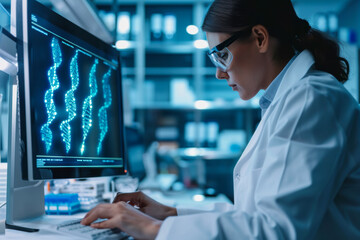 Woman Scientist Working on Computer in Lab