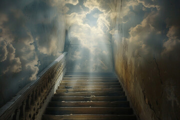 Stairway leading up to the sky toward the light