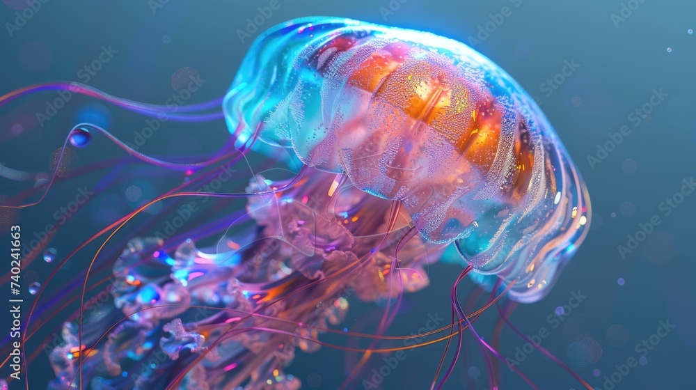 Aufkleber holo 3d shape in the form of a jellyfish. ai generative.
