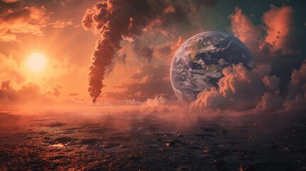 presence of CO2 in the atmosphere with an Earth image. - obrazy, fototapety, plakaty
