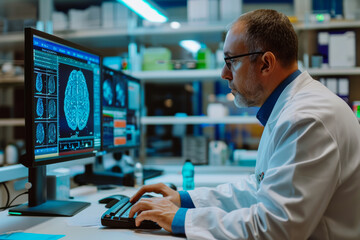 Man Working at Desk With Computer
