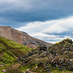 Hiking in colorful mountains of Landmannalaugar, Iceland - 740242433