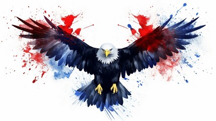 American focus eagle minimal American flag watercolor. - obrazy, fototapety, plakaty