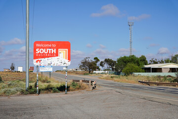 Welcome sign into South Australia in Cockburn