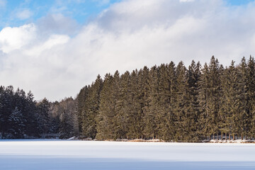Winter frozen lake copy space image, winter background