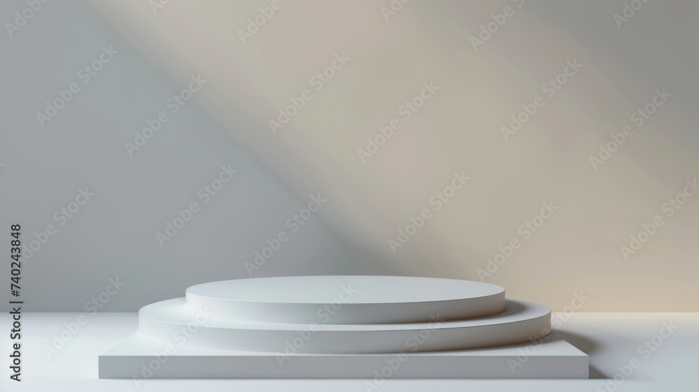 Poster empty podium minimalist display with warm backlight - modern clean lines in presentation design