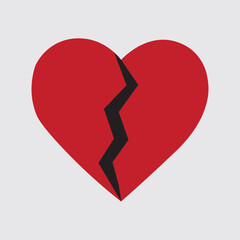 Red broken heart. Flat icon for apps and websites. Vector illustration.