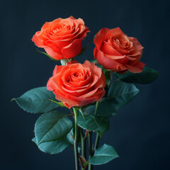 Bouquet of red roses on a green background.