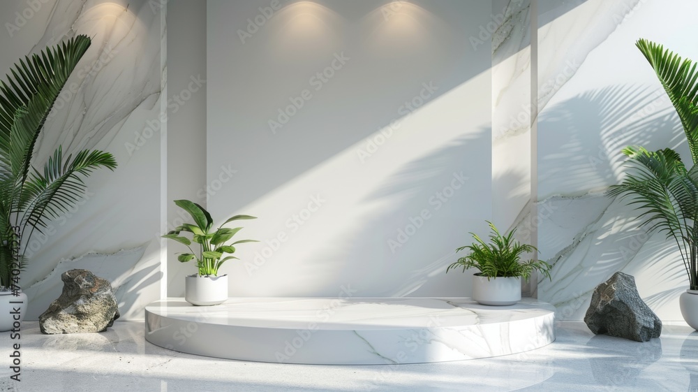Poster empty podium minimalist showcase - a bright and airy space with minimalist design elements, perfect 