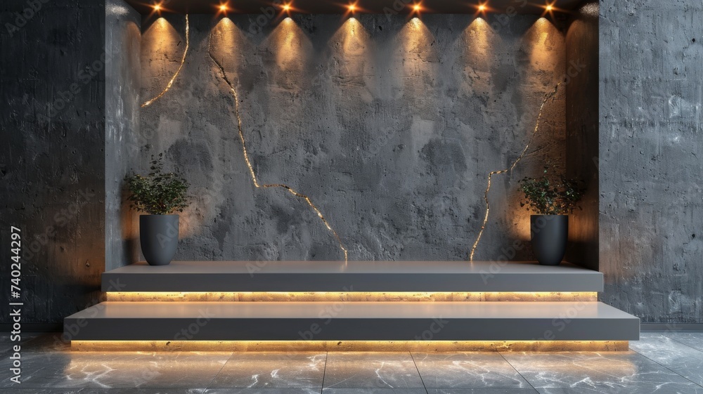 Poster elegant display with spotlights - a sophisticated display platform with spotlights casting dramatic 