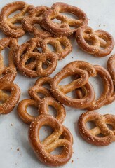 Salted Mini Pretzels on White Background