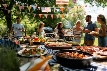 Foto op Plexiglas Joyful 4th of july barbecue scene with a group of friends or family enjoying delicious food and each other's company Celebrating american independence. © Bijac