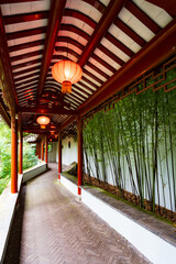 Traditonal Chinese lanterns in a typical Chinese garden