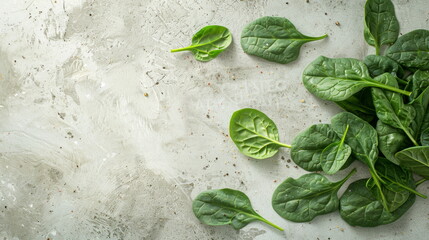 Fresh Organic Spinach Leaves on a Concrete Background - Healthy Greens.