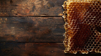 Artisan Honeycomb Harvest - Artisanal raw honeycomb on an aged wooden surface.