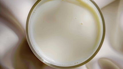 Fototapeta na wymiar Organic Milk Circles - Freshly poured glasses of organic milk, top view, featuring frothy bubbles.