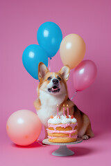 Fototapeta na wymiar Corgi dog at a birthday party