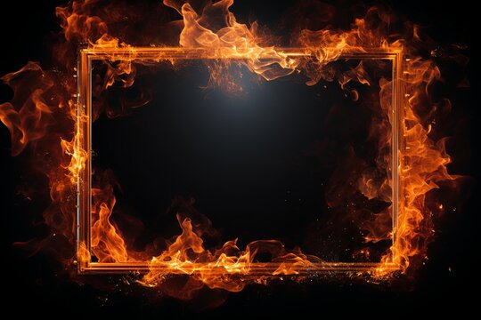 Empty Fire flames border isolated on black background