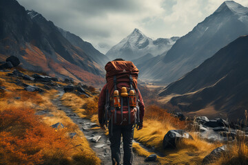 Backpacker trekking through a remote wilderness.