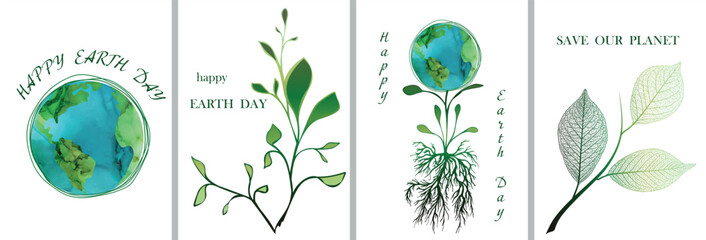 Happy Earth Day! Environment protection. Social banners, cards, or posters. Saving the planet. Vector illustration.