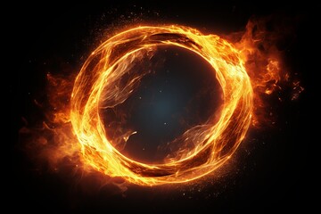 Fire flames circle isolated on black background