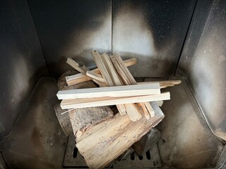 wood in the fireplace