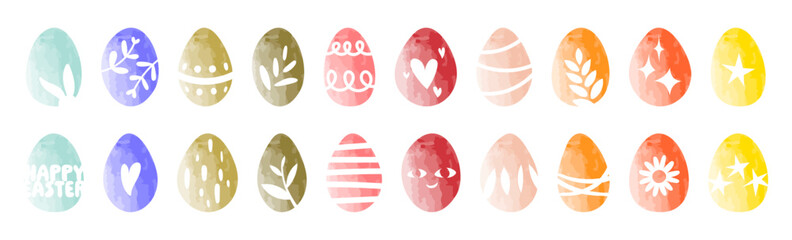 Watercolor Easter egg icons set. Colorful watercolor Easter eggs symbols collection