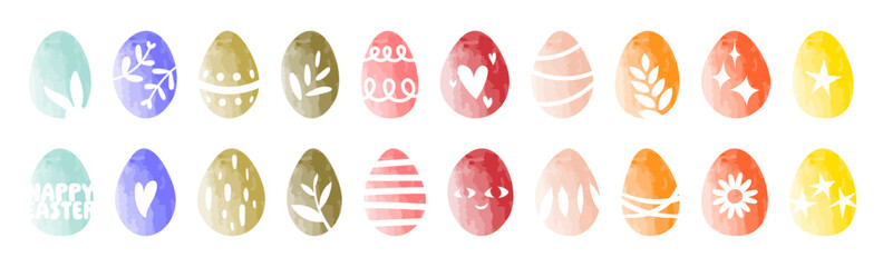 Easter egg set, colorful watercolor egg icons collection