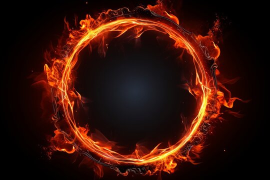 Fire flames circle isolated on black background