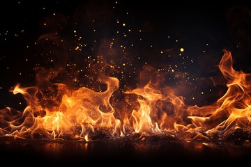 Fire flames isolated on black background - obrazy, fototapety, plakaty