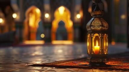 Free photo free photo ramadan kareem eid mubarak royal elegant lamp with mosque holy gate with...