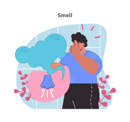 Smell illustration. Man enjoying the complex world of scents.