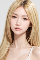 Naklejka premium Gorgeous Asian Young Female Model - Fashion or Cosmetics Model - Surreal Beauty with Perfect Fine Features - Beautiful Smooth Hair