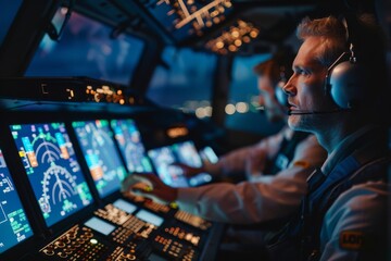 Obraz premium photo of airplane pilots control room 