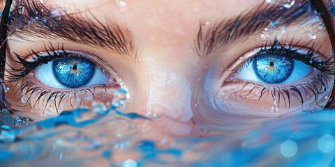 Striking Blue Eyes Gazing Through Crystal Clear Waters, Reflecting the Depth of Human Emotion, Generative AI