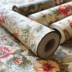 Elegant floral wallpaper rolls with vintage patterns