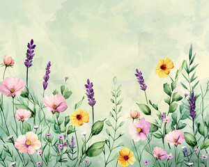 Obraz na płótnie Canvas Green background with frame of flowers