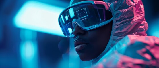 Surgeon using augmented reality glasses during a procedure, with vital patient data and medical imaging overlaid onto their field of view