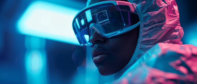 Surgeon using augmented reality glasses during a procedure, with vital patient data and medical imaging overlaid onto their field of view